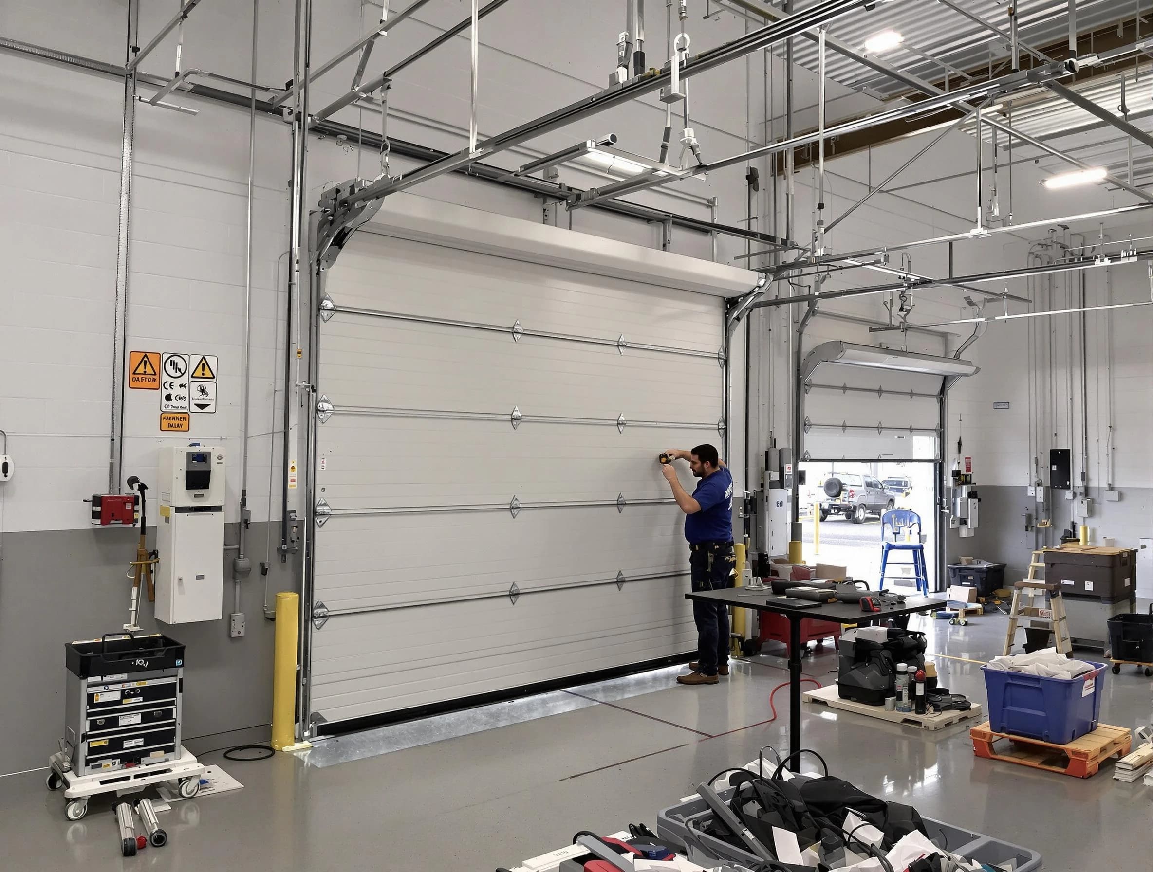 Commercial garage door repair being performed by Holt Garage Door Repair expert in Holt