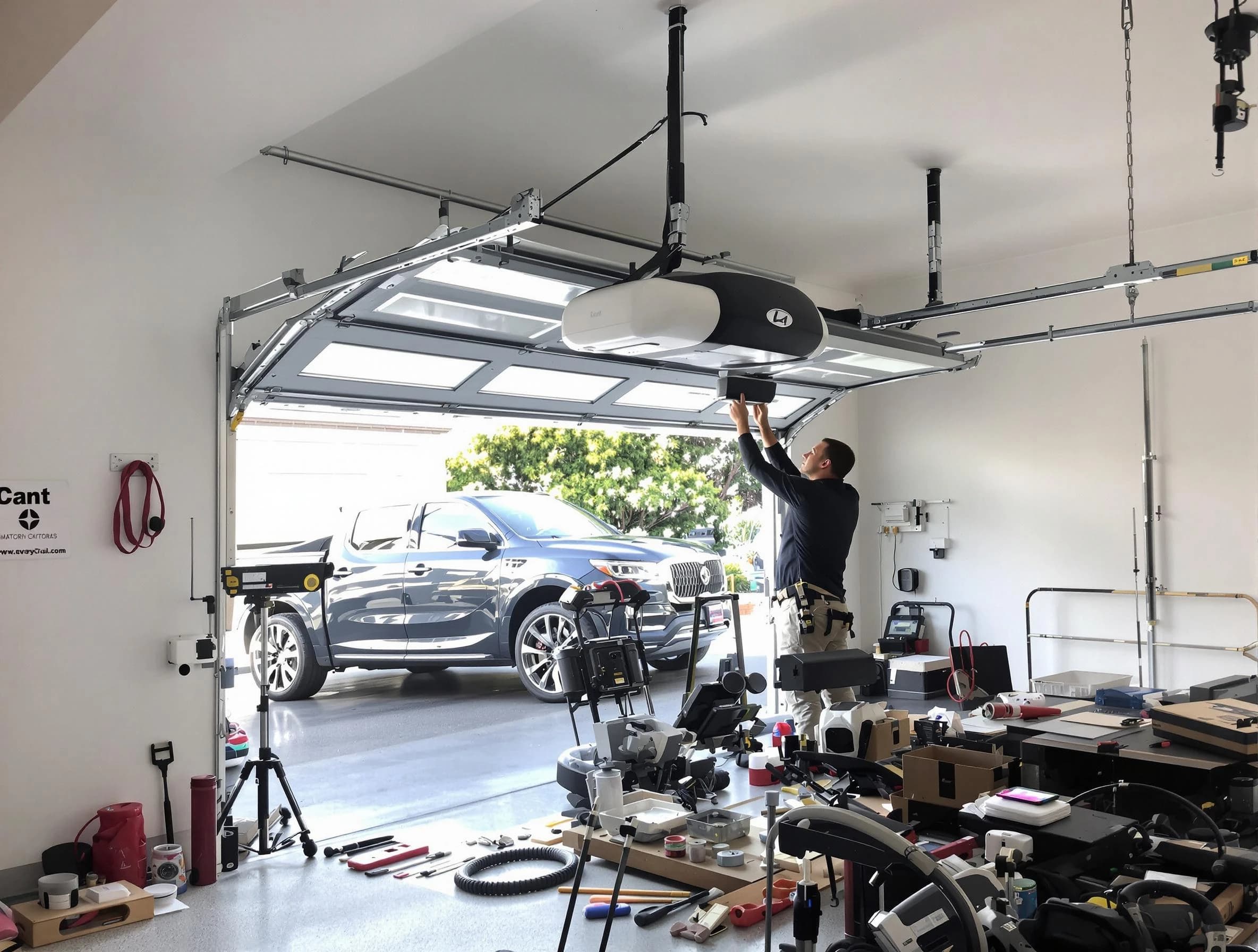 Holt Garage Door Repair specialist installing smart garage door opener system in Holt home