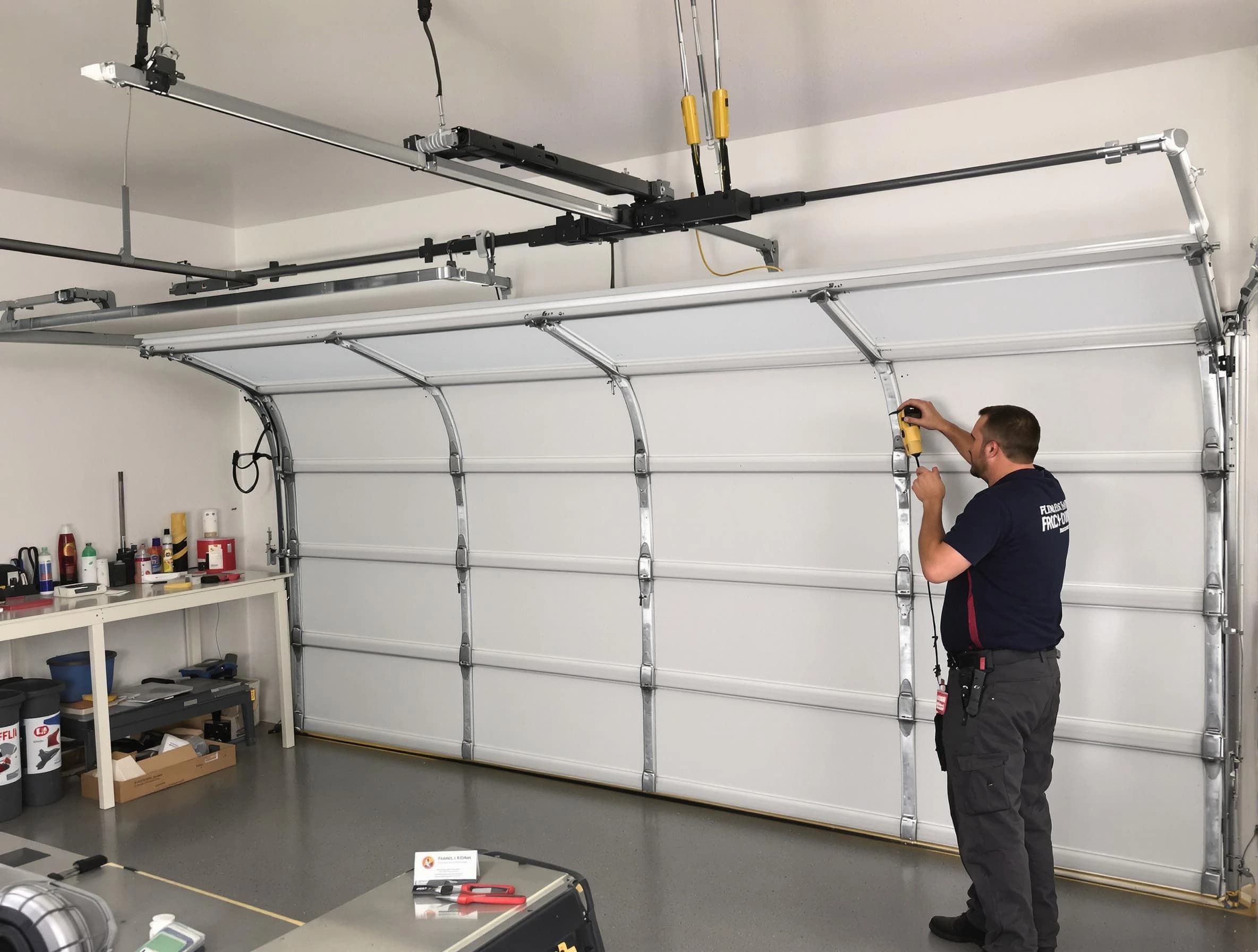 Holt Garage Door Repair certified technician performing overhead door system repair in Holt