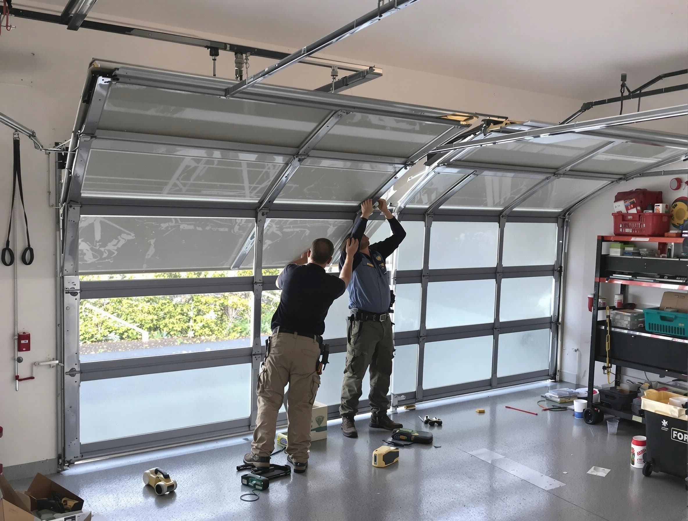 Holt Garage Door Repair expert performing precise panel replacement on Holt garage door