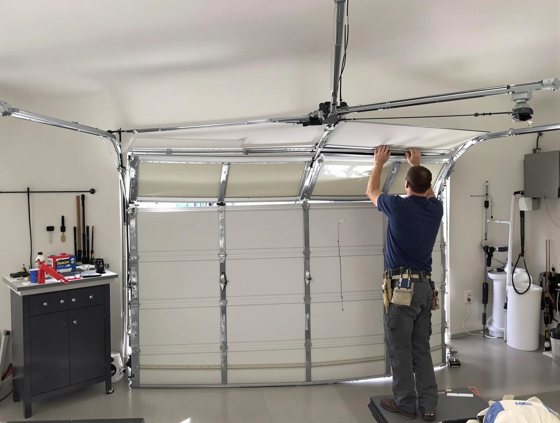 Holt Garage Door Repair specialist performing precise section replacement on Holt garage door
