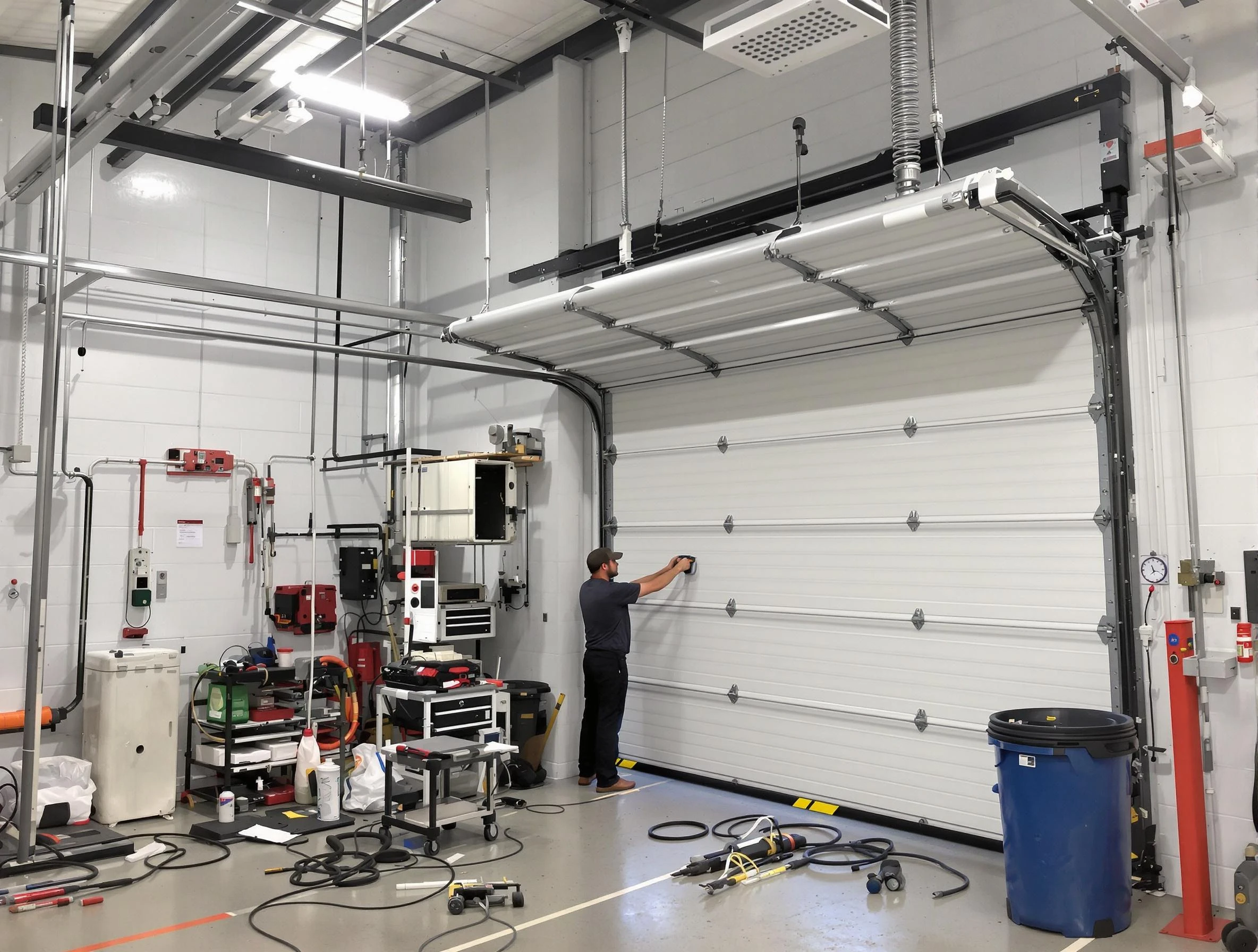 Holt Garage Door Repair certified technician performing commercial door repair at a Holt business facility
