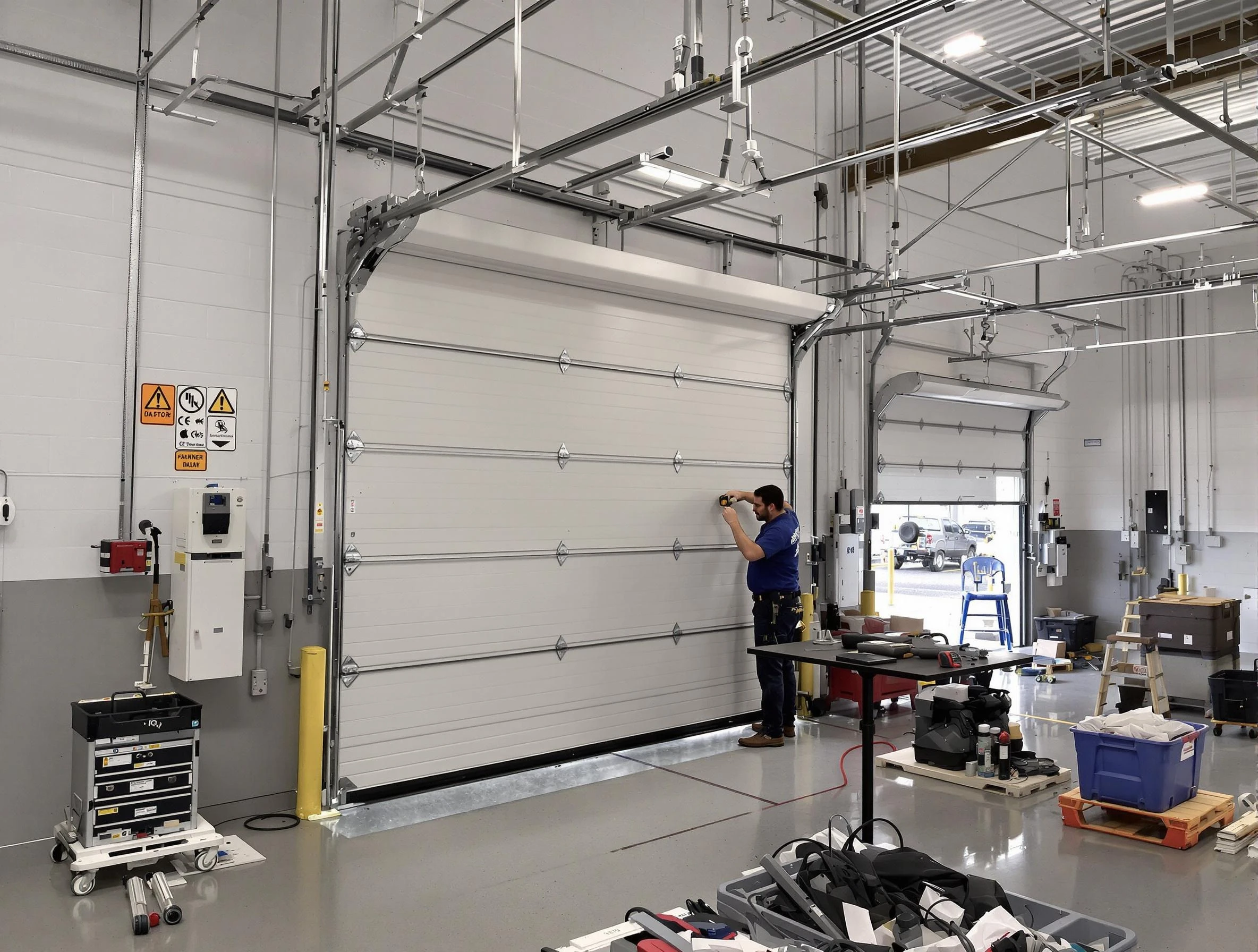 Commercial garage door repair being performed by Holt Garage Door Repair expert in Holt