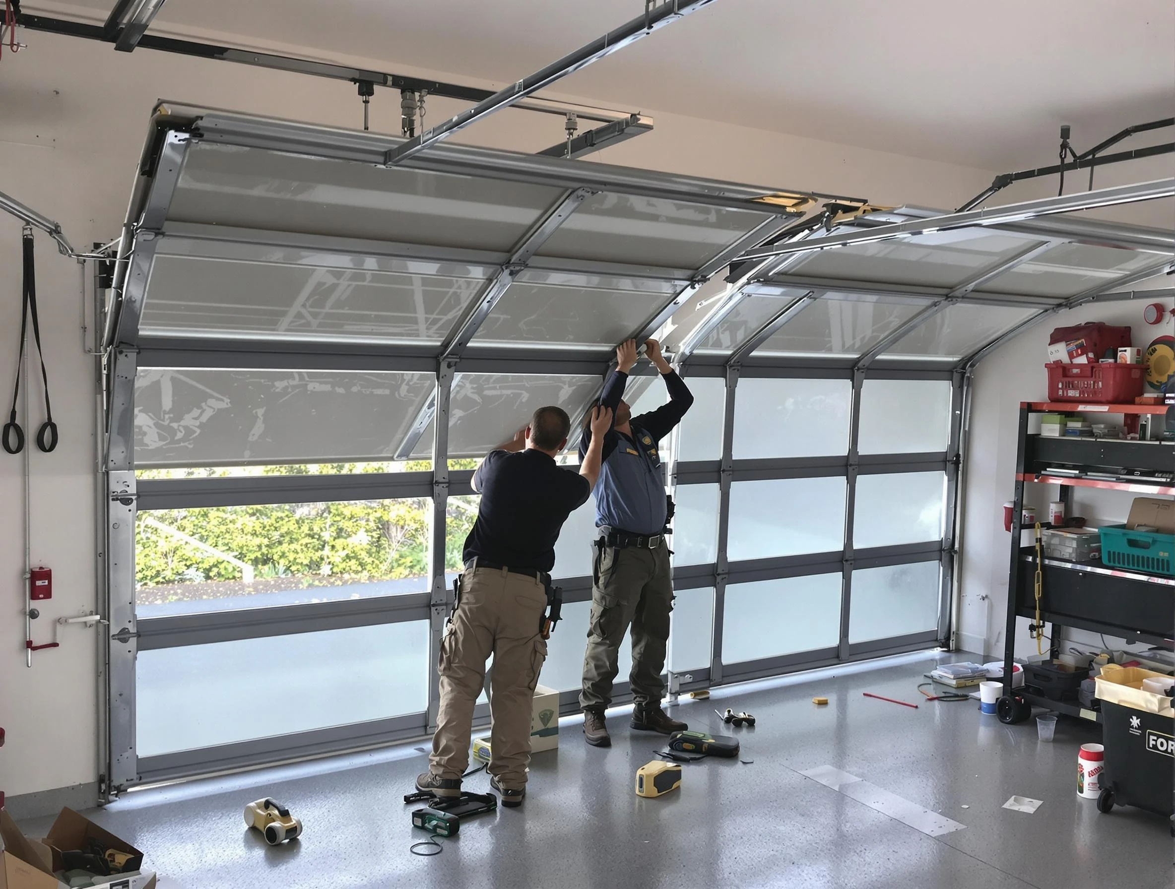 Holt Garage Door Repair expert performing precise panel replacement on Holt garage door