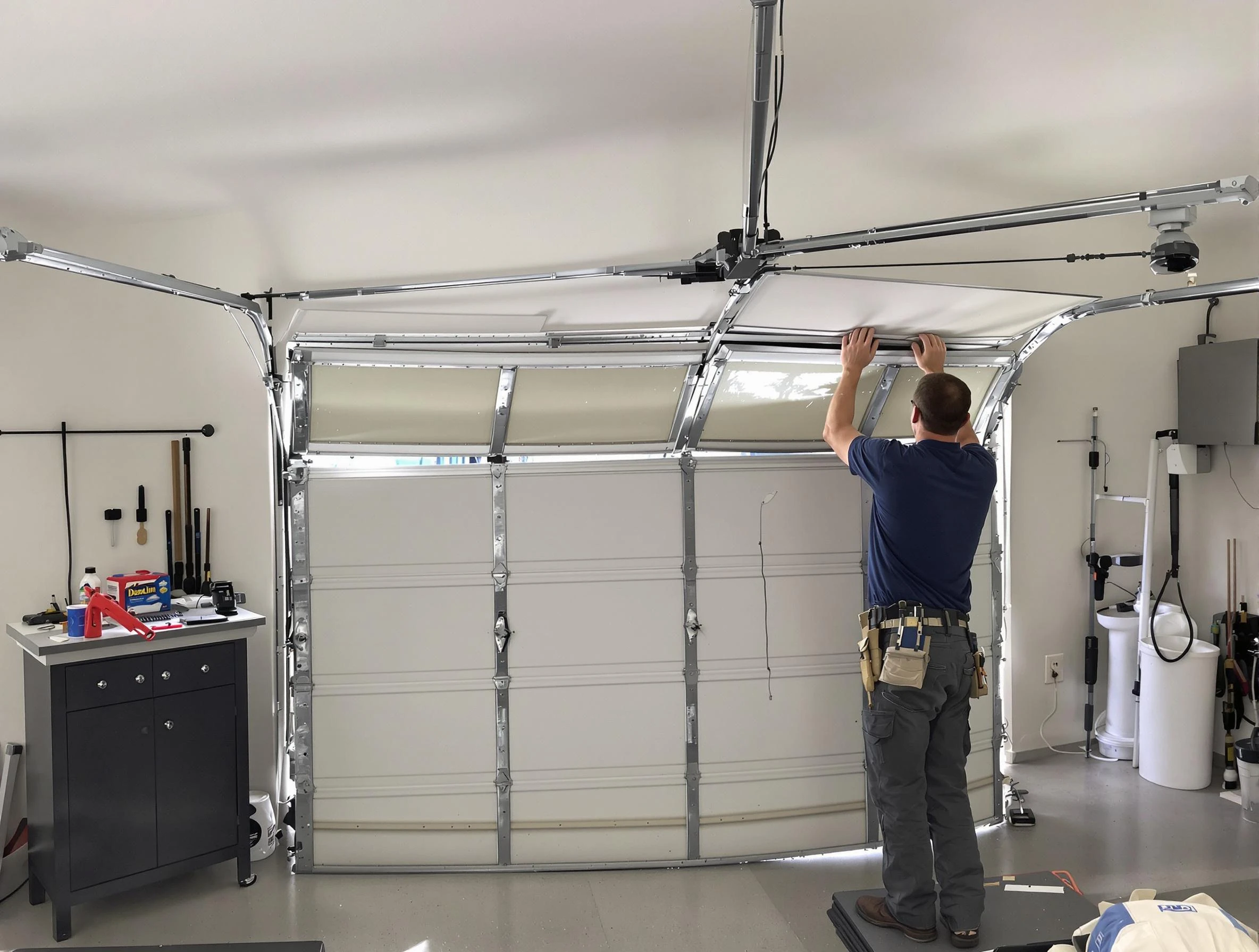 Holt Garage Door Repair specialist performing precise section replacement on Holt garage door