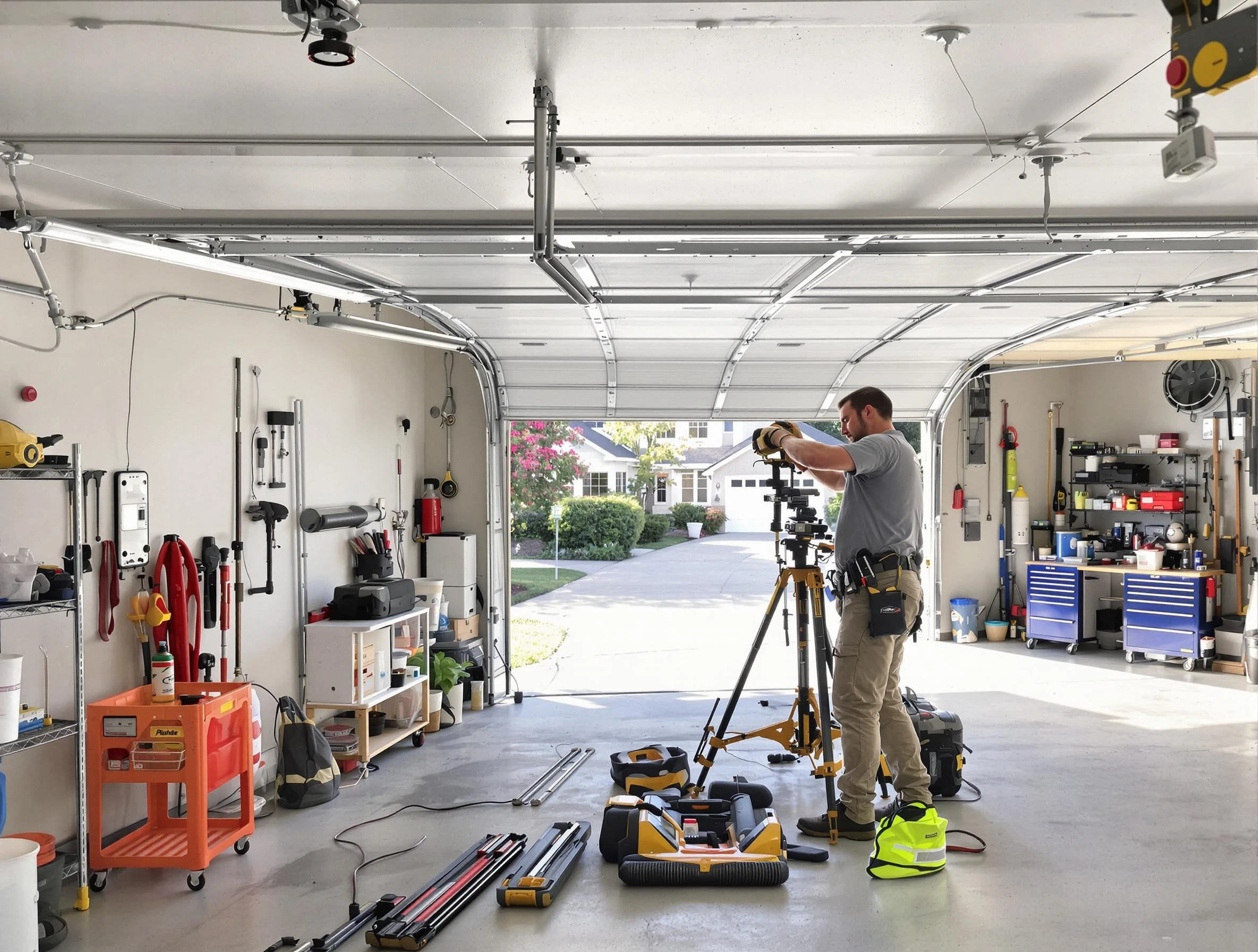 Holt Garage Door Repair specialist performing laser-guided track alignment in Holt
